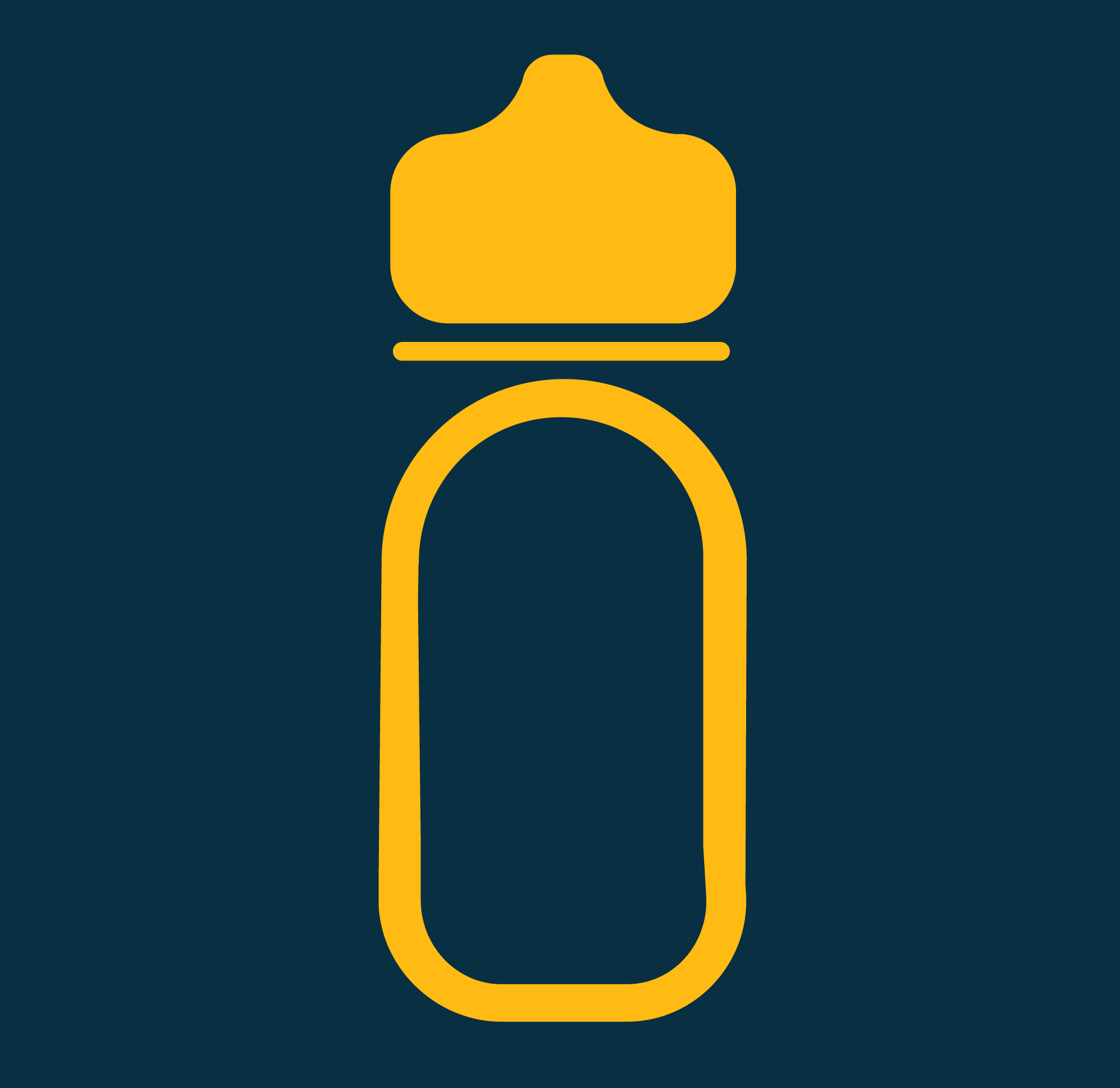 A yellow, simplified logo of an eyedrop medication bottle on a dark green background.